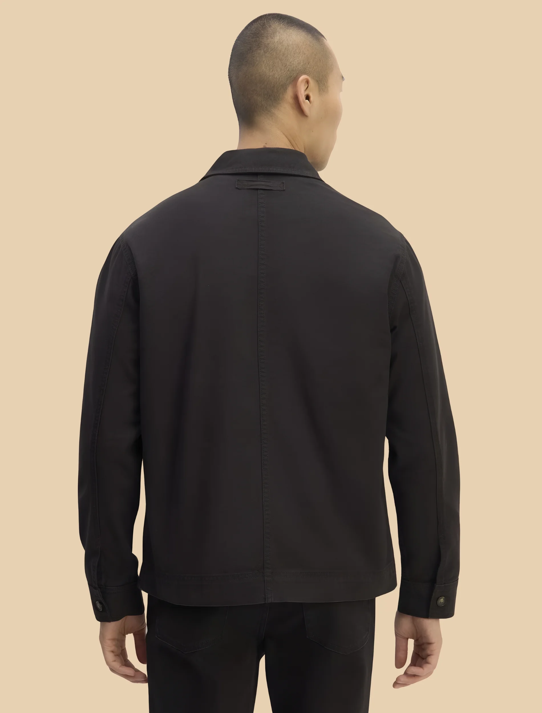 Mens Classic Black Organic Cotton Chore Jacket Back