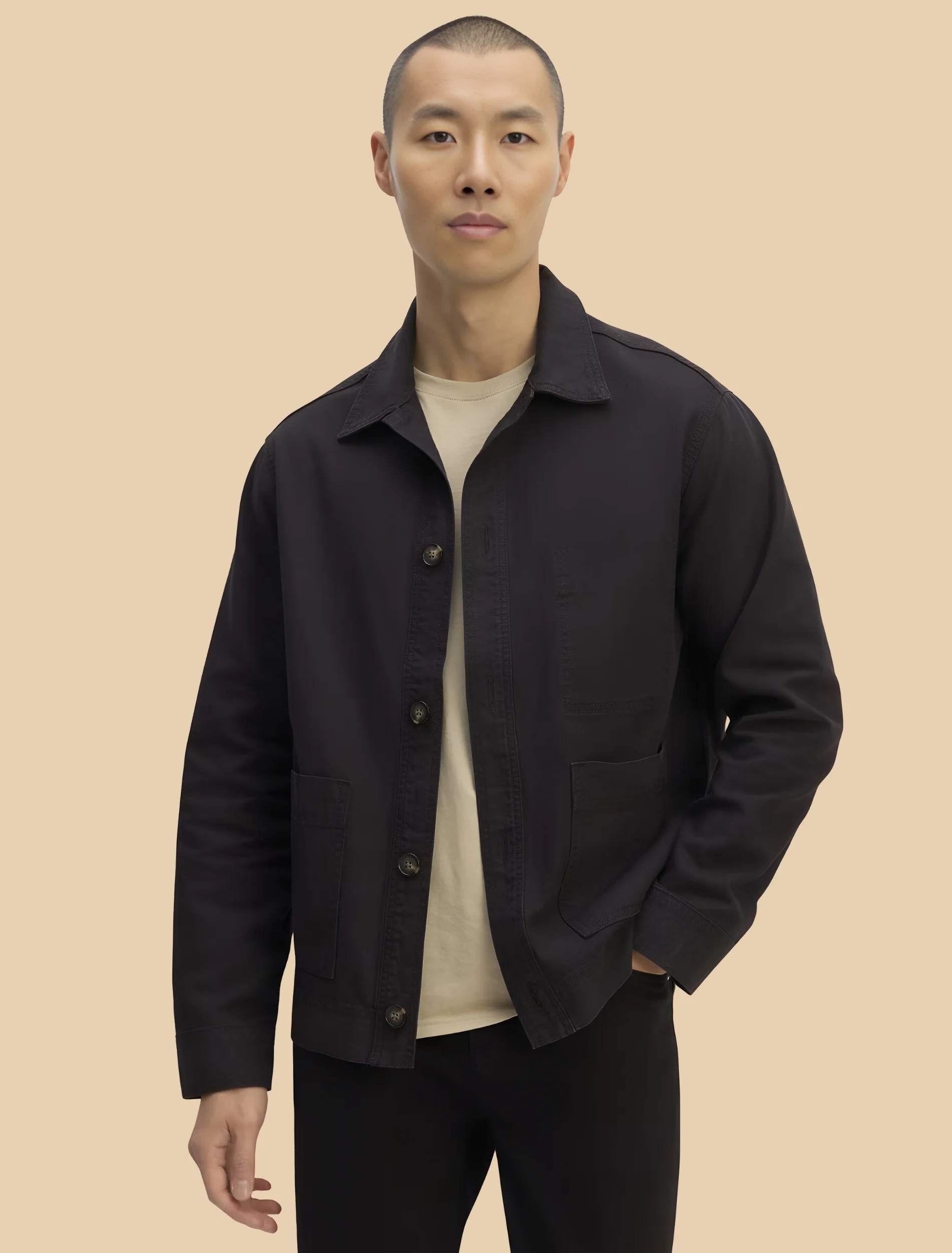 Mens Classic Black Organic Cotton Chore Jacket