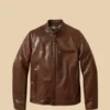 Mens Waxed Natural Pebbled Cowhide Brown Café Leather Jacket