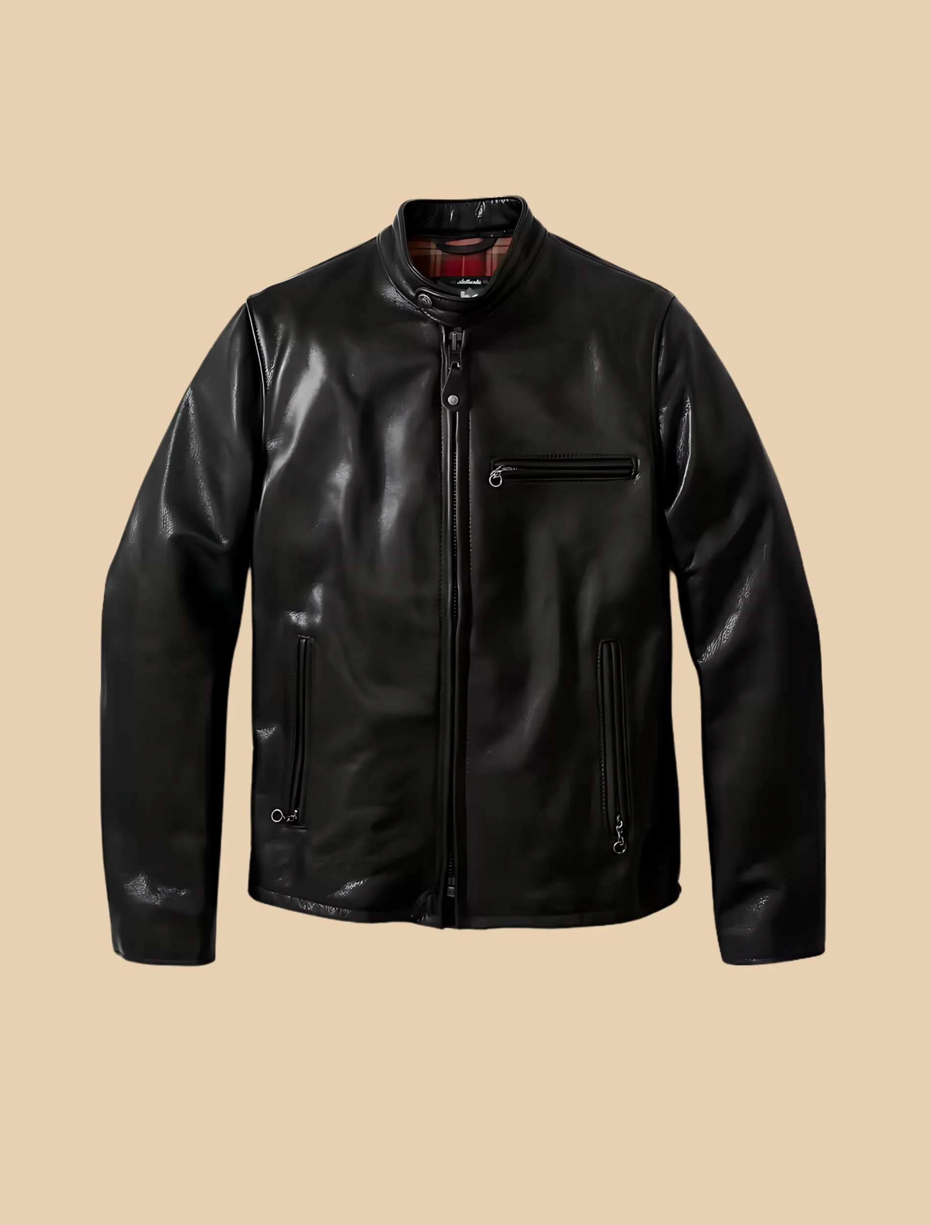 Shop Mens Waxed Natural Pebbled Cowhide Black Café Leather Jacket