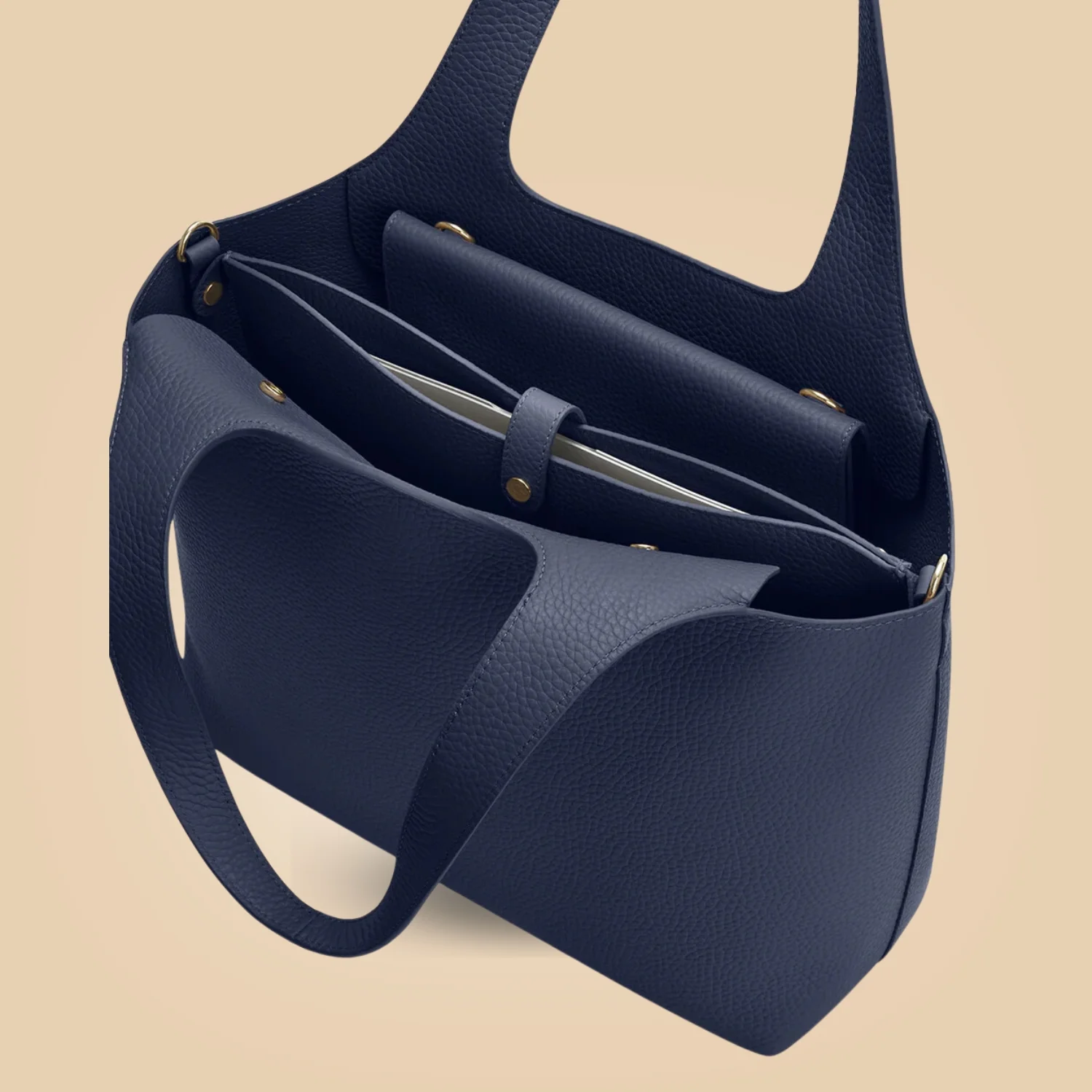 Stylish Handmade Navy Blue Leather Tote bag Inner Detail