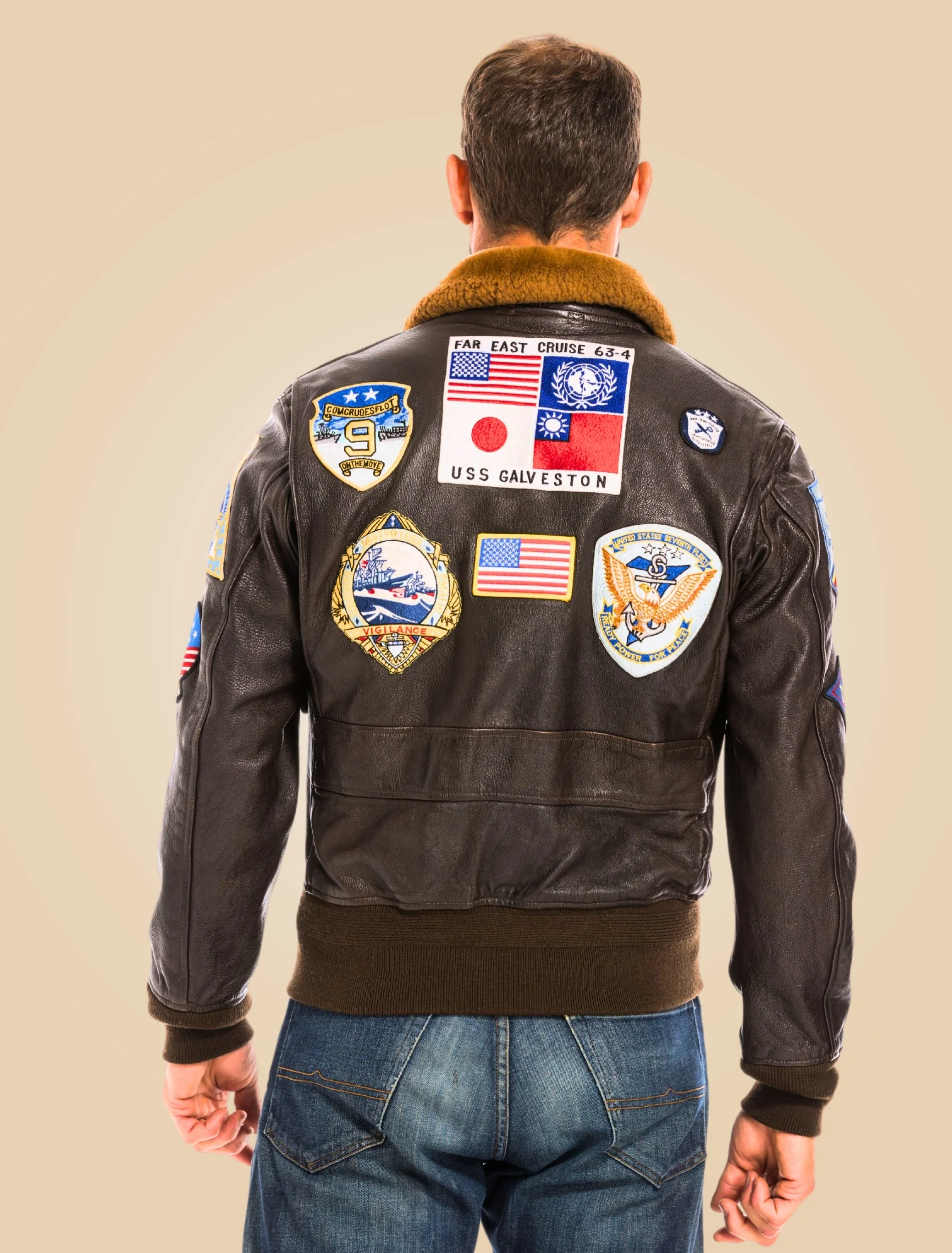 Top Gun Maverick Brown Leather Bomber Jacket Back