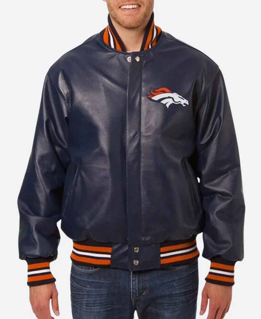 Denver Broncos Blue Varsity Leather Jacket