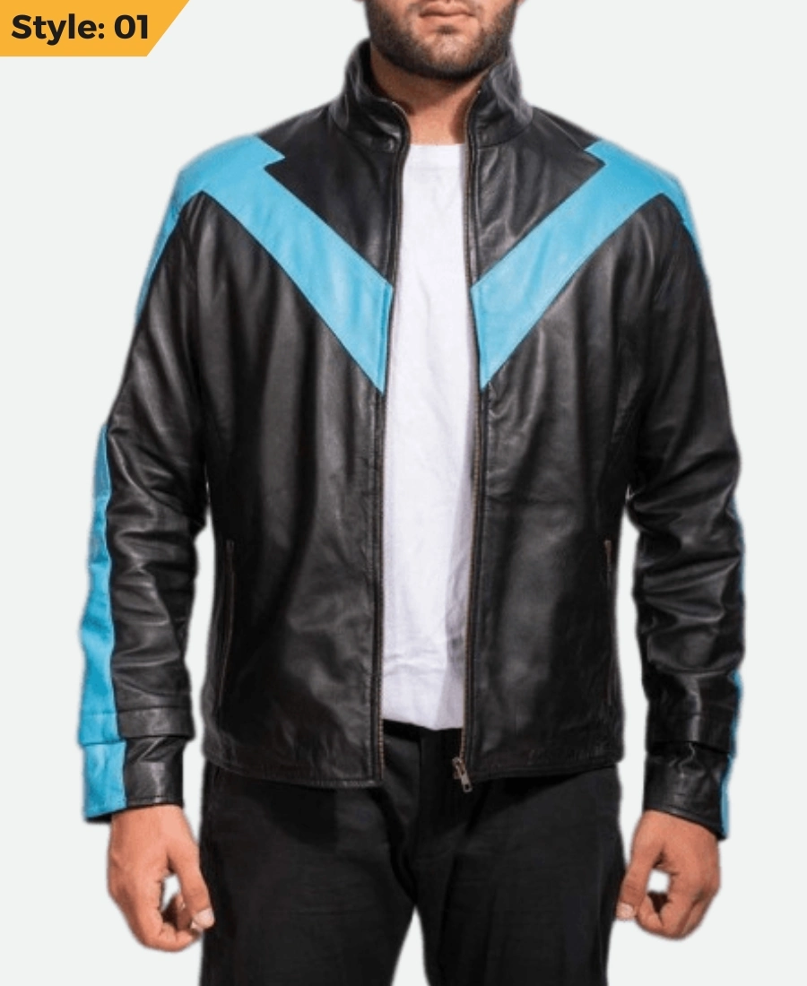 Dick Grayson Nightwing Leather Jacket Style 01 Front Image