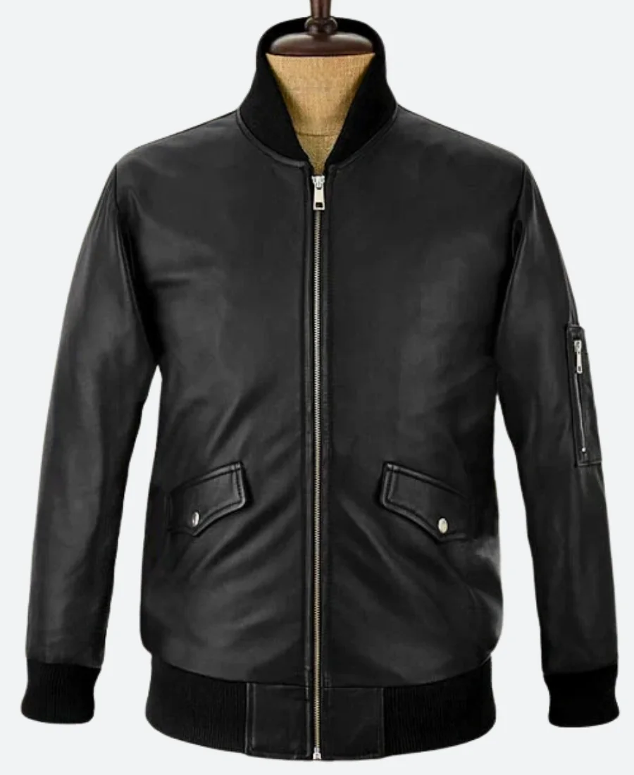 Eminem Black Leather Bomber Jacket