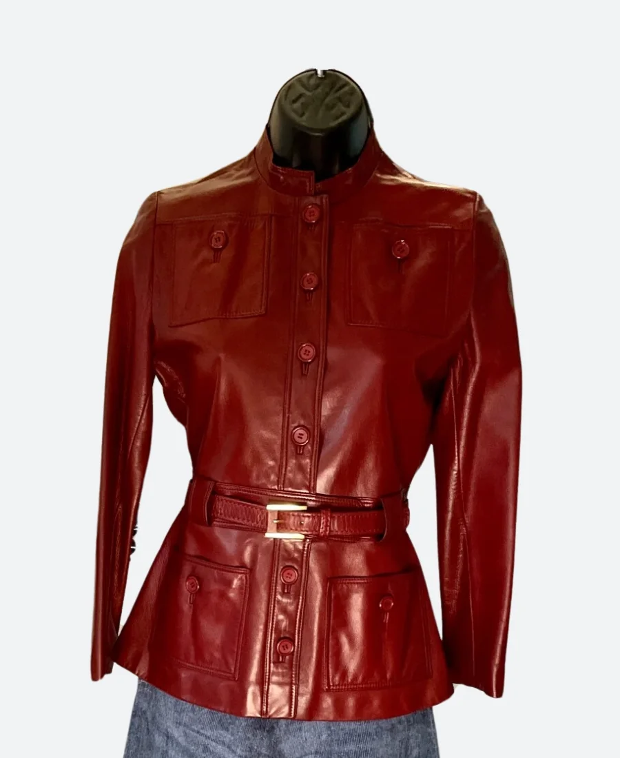 Lily Collins Emily In Paris S04 Red Leather Jacket