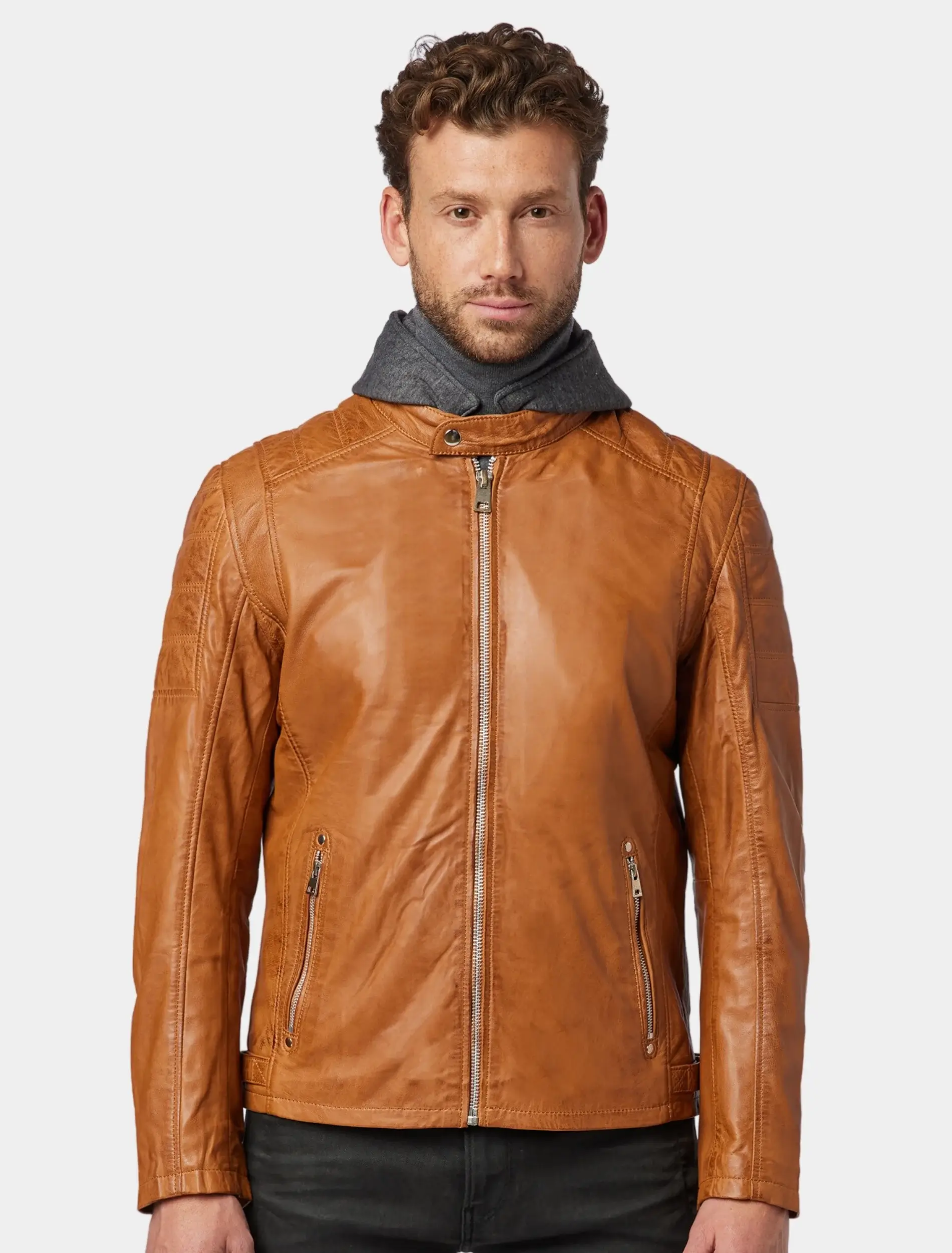 Mens Casual Leather Jacket Front Image
