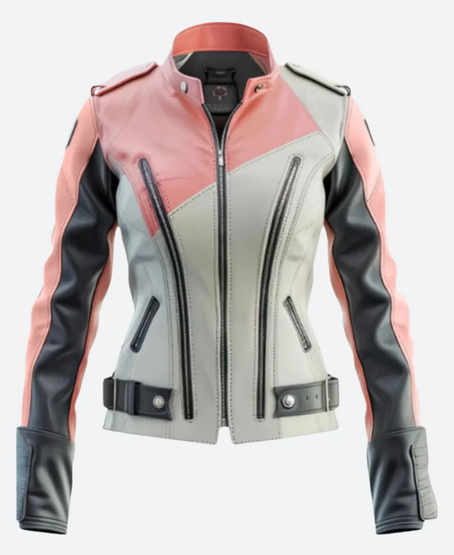 Pink & Black Bikers Leather Jacket