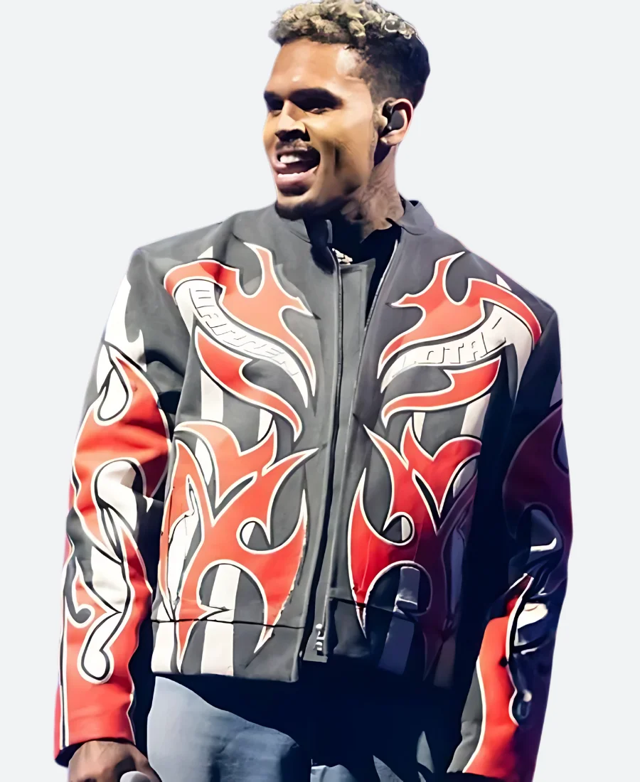 Tycoon Music Festival Chris Brown Leather Jacket Front Image